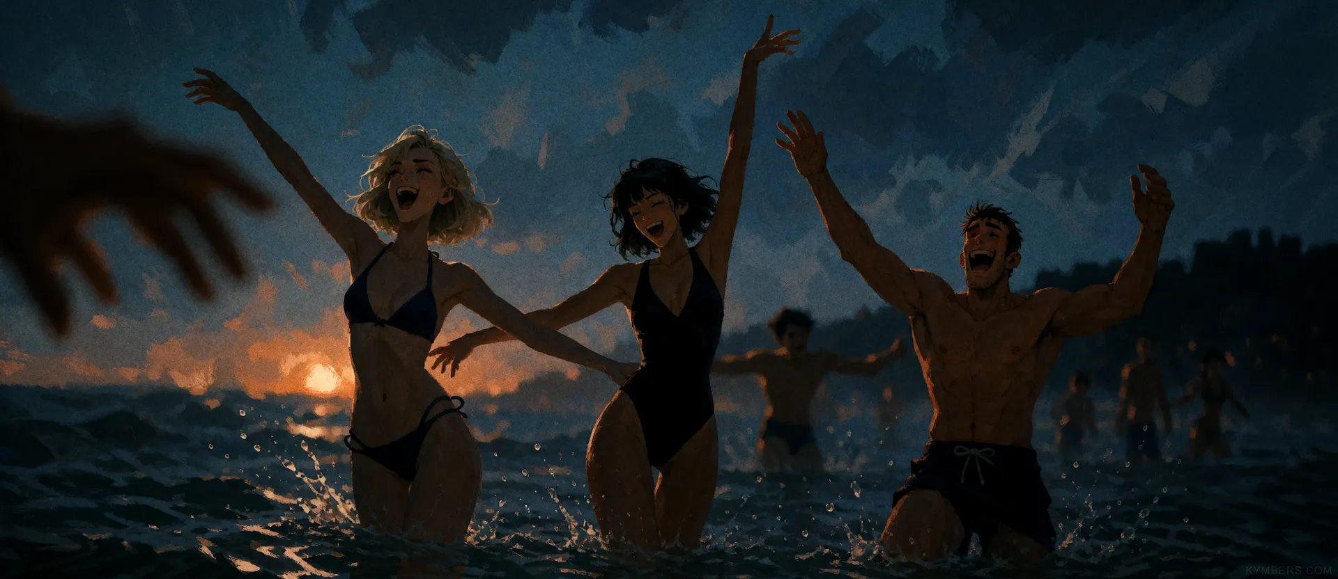 Exultant Swim at Sunset