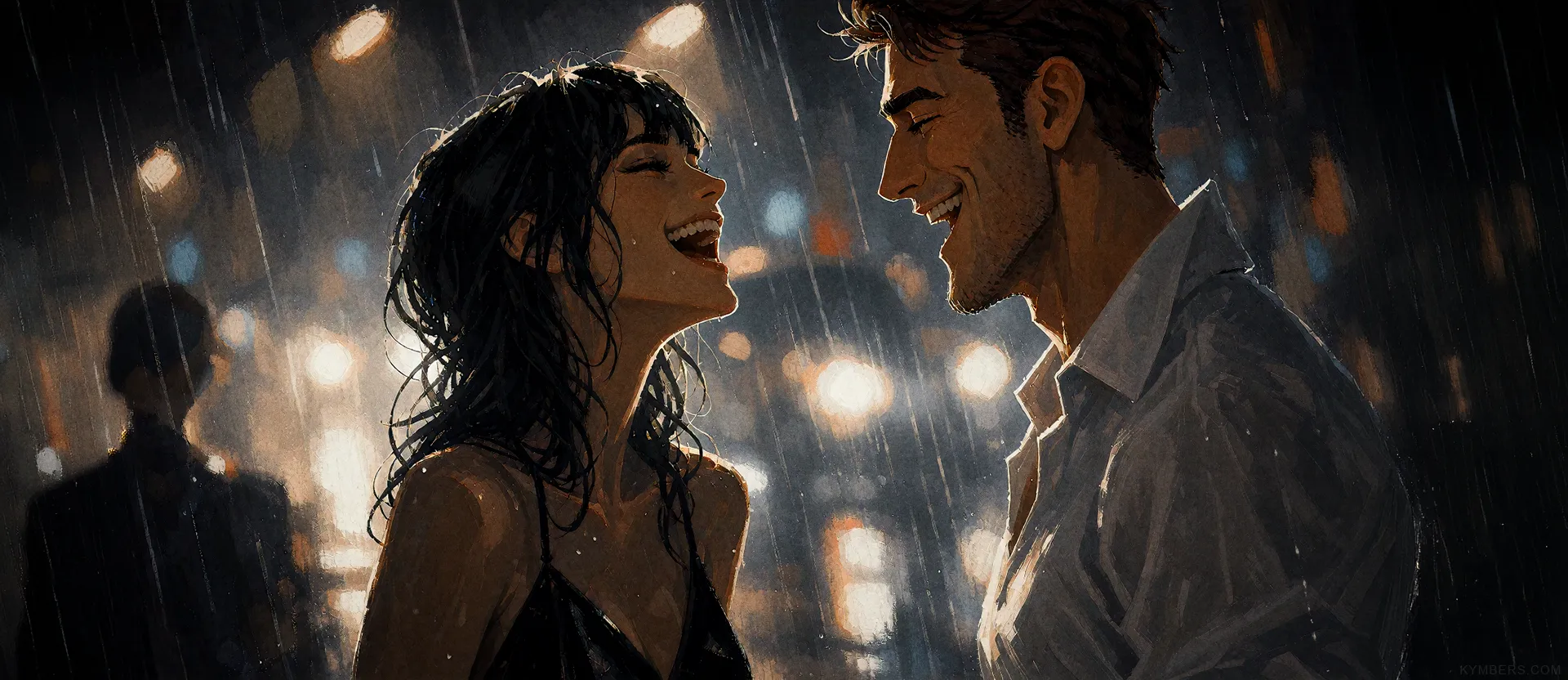 Rainlit Laughter in Neon