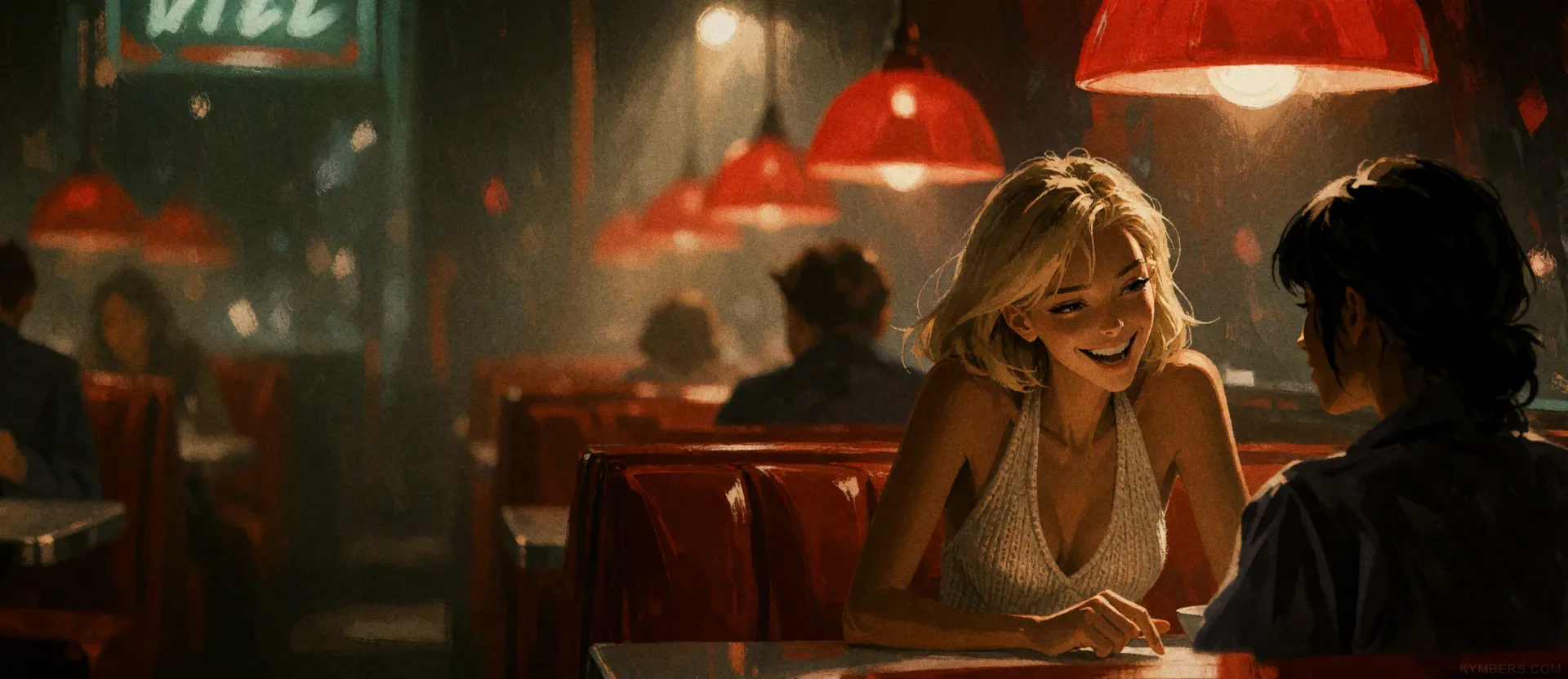 Midnight Laughter in Red Booth